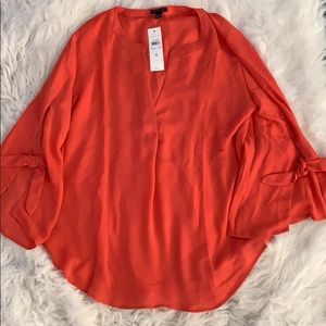 Ann Taylor, Coral, Tie-Detail Sleeves, Blouse